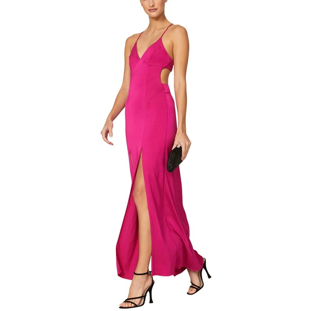Manning Cartell Pink Satin Maxi Slip Dress Size 4 Barbie Slit Cocktail Gown $500